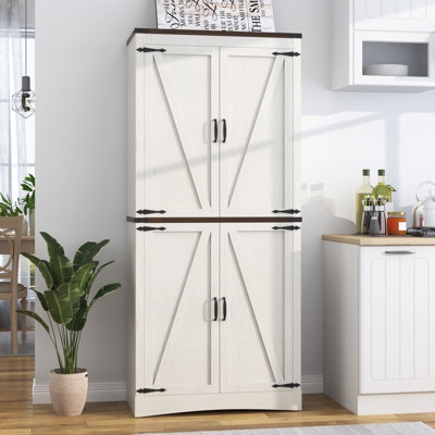 Kitchen Pantry, X-Mullion Glass Doors and Center Wood Countertop