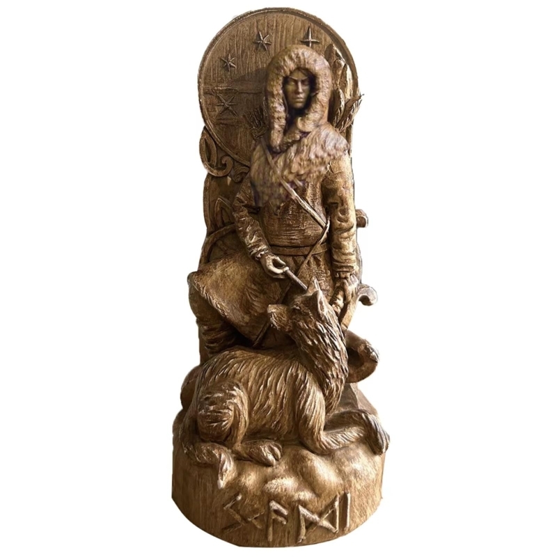 Knotwork Base Statue with Wolf, Viking Themed Home Accents