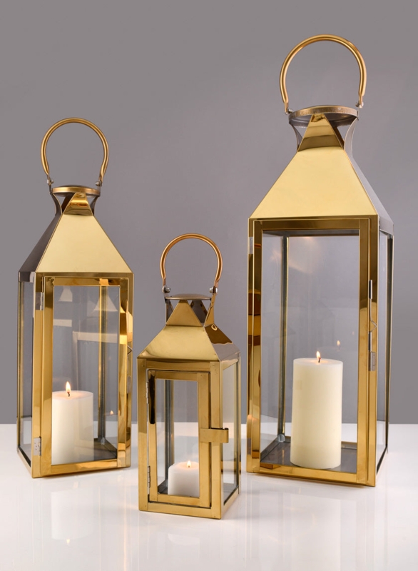 Lantern Set Graduated Sizes Modern Gold Lantern Set