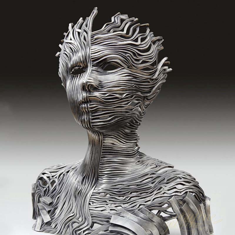Large Abstract Face Sculpture Polished Stainless Steel