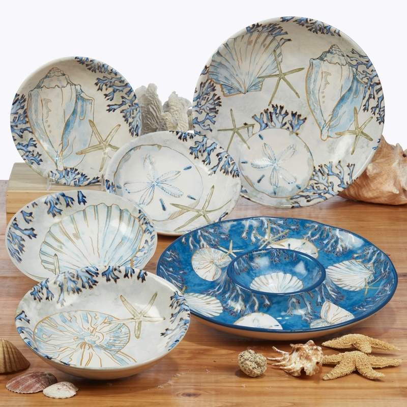 Large Ceramic Serving Bowl with Scalloped Rim & Shell Motif