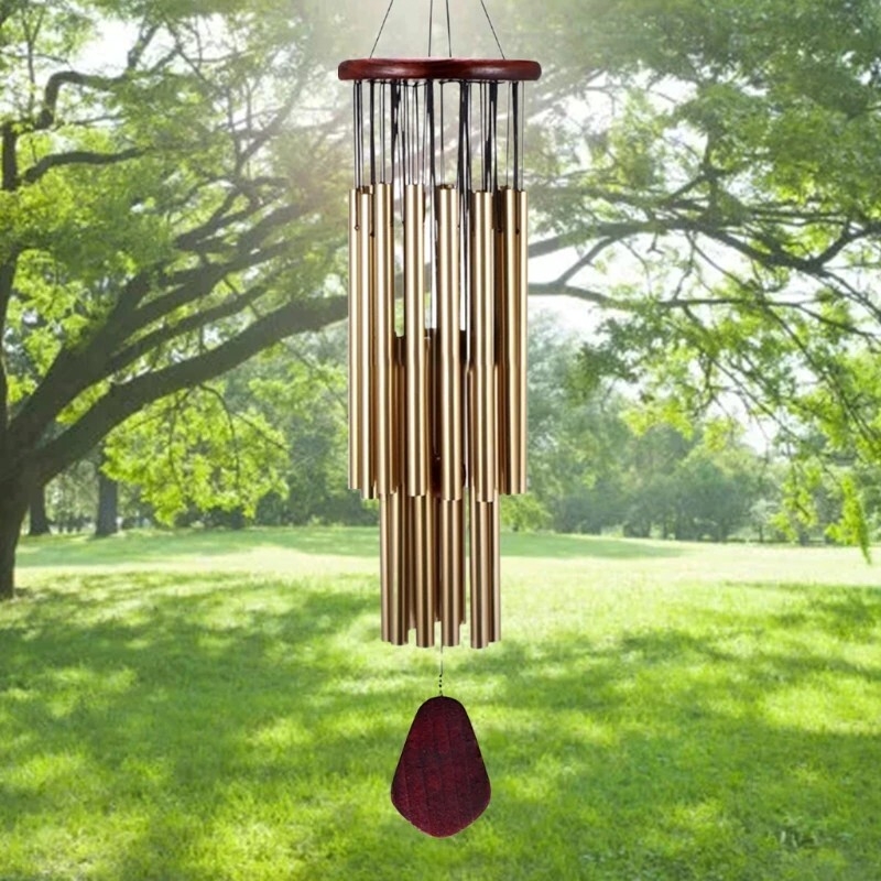 Large Garden Wind Chimes featuring 27 Tiered Silver and Wood Tubes