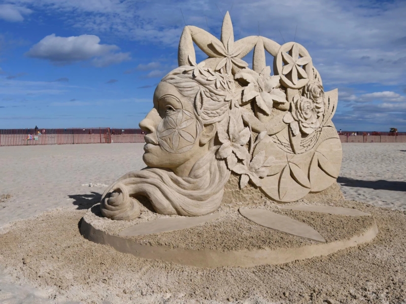 Large Hand-Carved Sand Sculpture, Whimsical Bearded Face