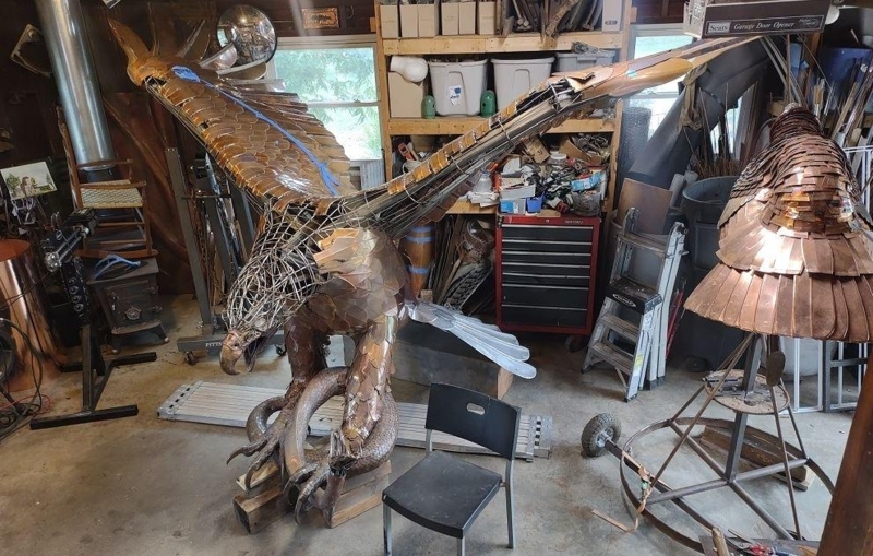 Large Industrial Metal Bird Sculptures Rustic Garden Art