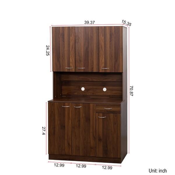 Large Pantry Cabinet Hutch with Six-Door Layout and Wood Countertop
