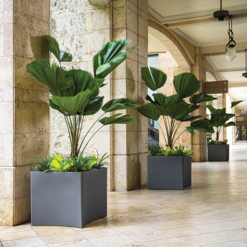 Large Planter with Pinched Waist and Horizontal Ribbing