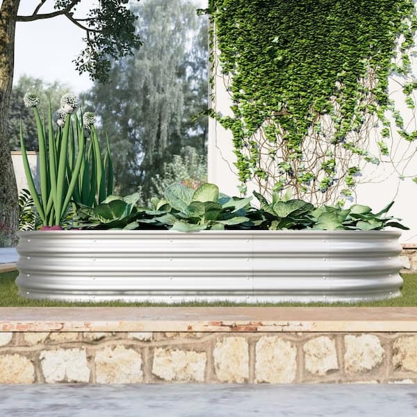 Large Raised Garden Bed, Silver Corrugated Metal, Backyard Layout