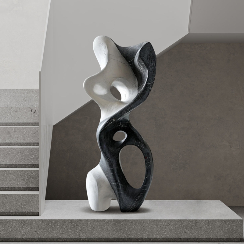 Large Scale Floor Sculpture Dual Tone Twisting Form Modern Art