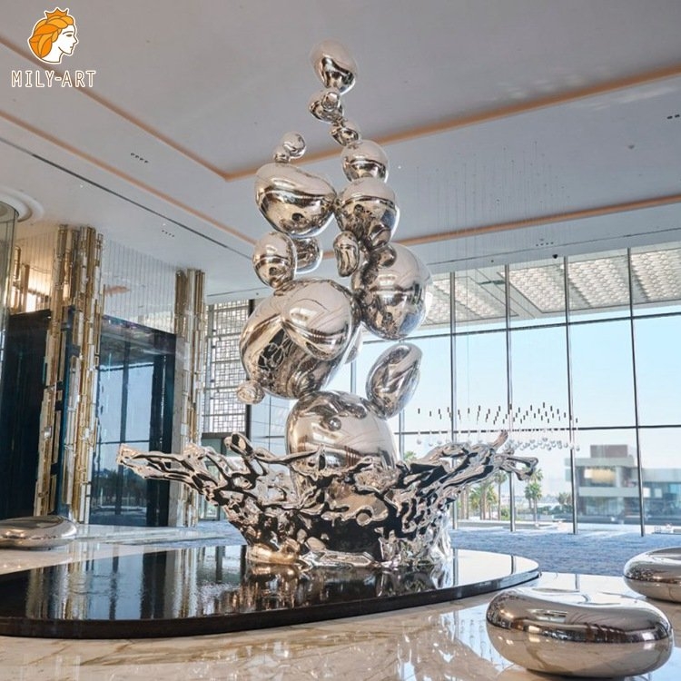Large Scale Metal Floor Sculpture Mirrored Finish Fluid Silhouette