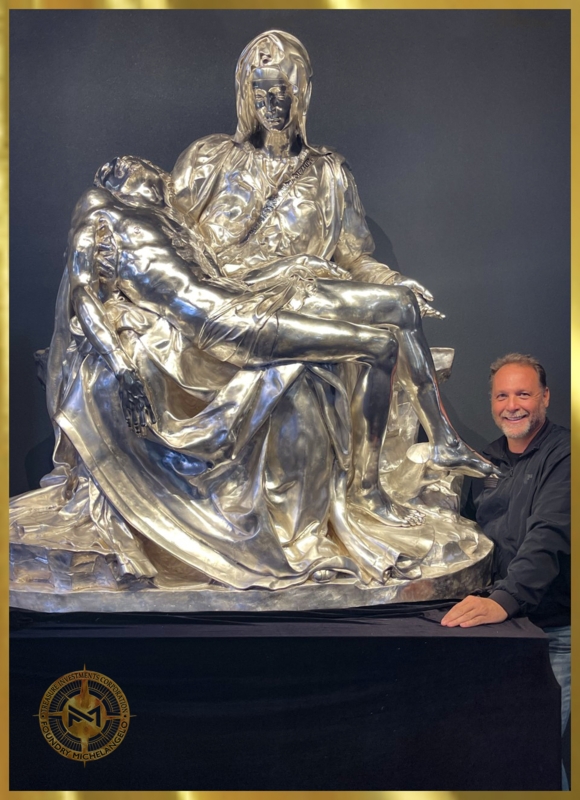 Large Scale Metallic Sculpture Classical Pietà on Gallery Pedestal
