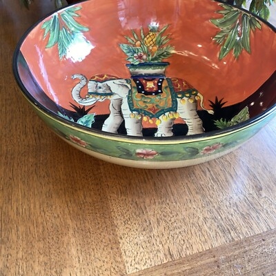 Large Serving Bowl with Elephant Motif for Boho Chic Dining Tabletop
