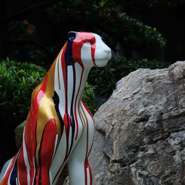 Large Sitting Leopard Statue Modern Safari Accent Decor
