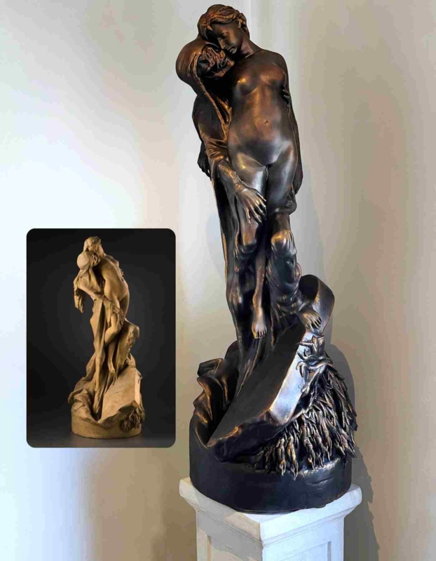 Large Statue Monumental Abstract Polished Silver Mirror Finish Decor