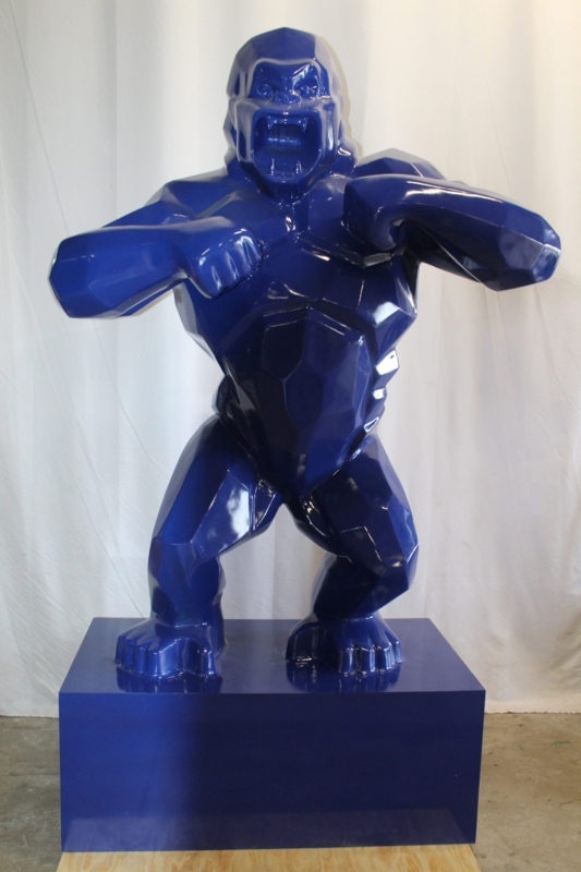 Large Vibrant Blue Gorilla Statue, Pop Art King Kong Style