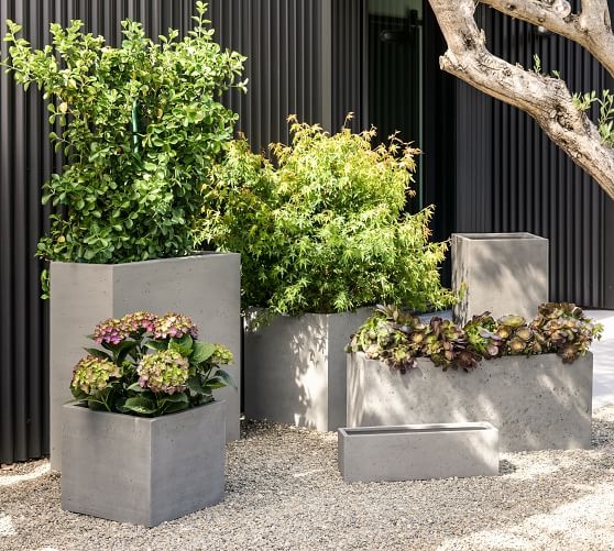 Large White Mission Style Square Planter with Recessed Panels