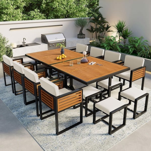 Large Wooden Patio Dining Set with Mixed Seating and Matching Bench