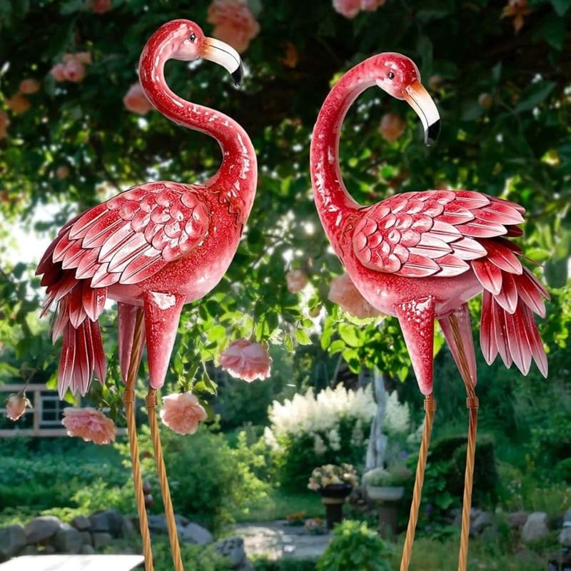 Layered Metal Construction Garden Statue Oversized Flamingo Decor