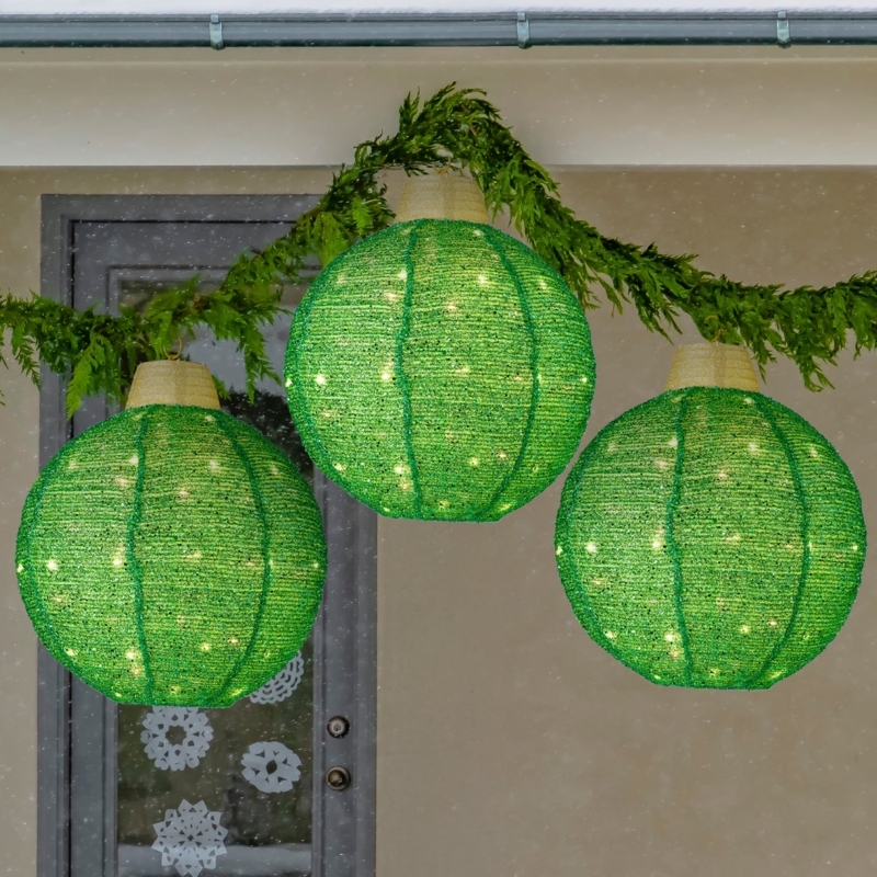 LED Hanging Ornament Shimmering Mesh Spheres Outdoor Holiday Decor