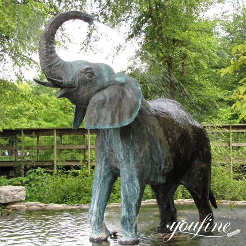 Life-Size Bronze Elephant Garden Statue with Patina