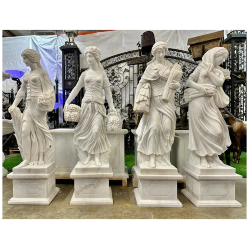 Life Size Garden Statue Set in Crisp White Finish with Draped Robes
