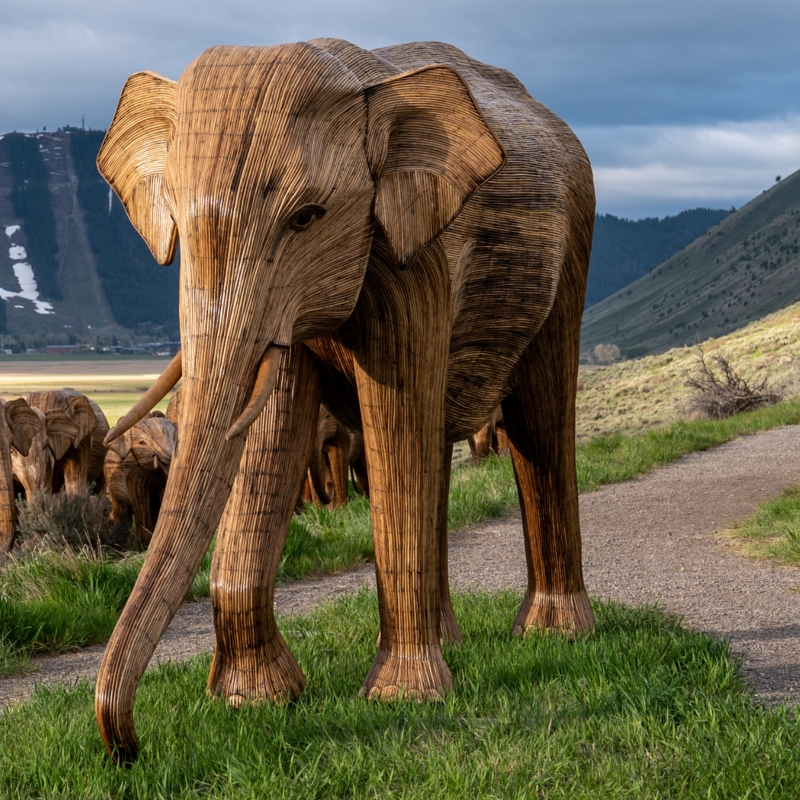Life-Size Woven Natural Fiber Elephant Garden Statue