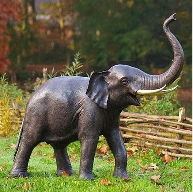 Life-Sized Grey Stone-Like Elephant Garden Statue