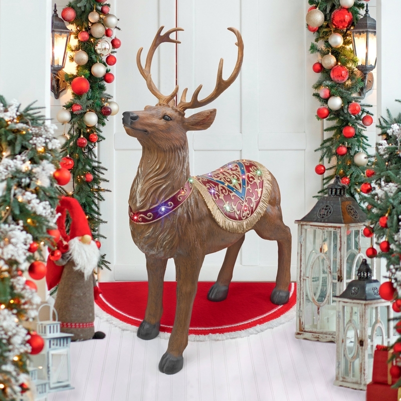 Life-Sized Holiday Statue, Illuminated Harness, Traditional Reindeer