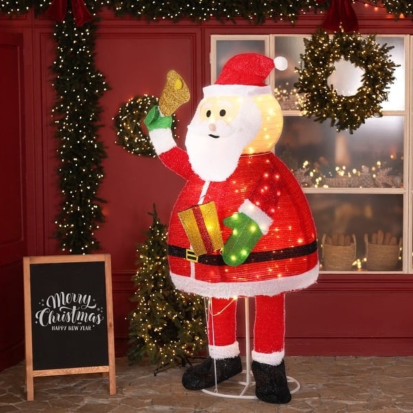 Life Sized Lighted Santa Claus Traditional Mesh Holding Bell