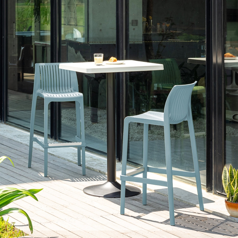 Light Gray Resin Bar Stool Geometric Cutout Pattern Stackable