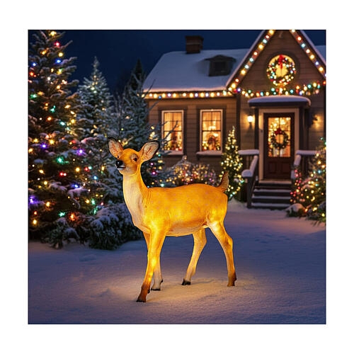 Lighted Fawn Figure Cool White LED Open Weave Texture