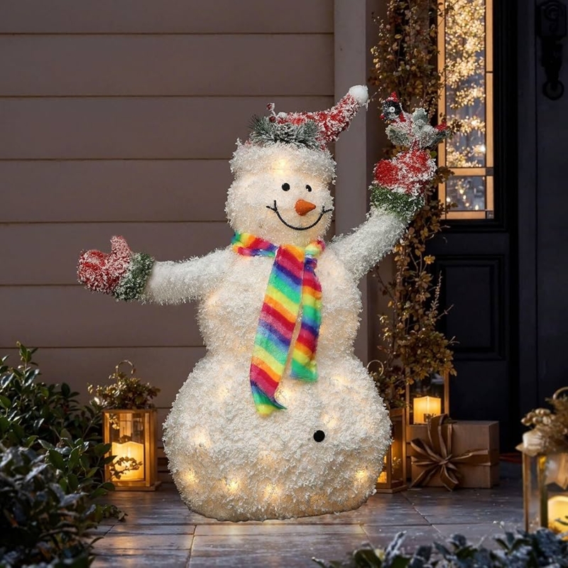 Lighted Frosted Snowman Decor Crystalline Finish Holding Wreath