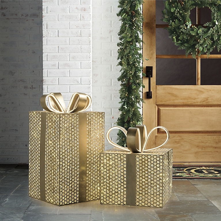 Lighted Outdoor Decor Gemstone Shape Faceted Holiday Gift Box