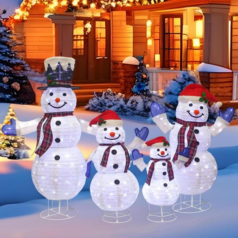 Lighted Outdoor Snowman Family Set Four Piece 3D Mesh