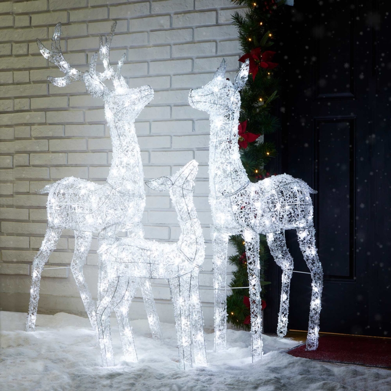 Lighted Reindeer Sculptures Crystalline Texture 3D Family