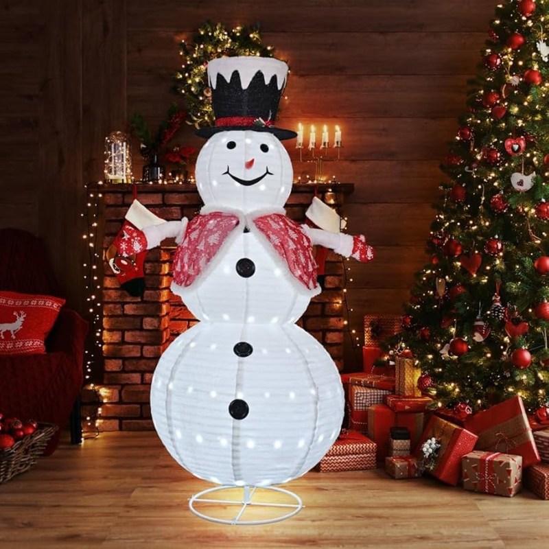Lighted Snowman Decoration 6ft Tall With Vest And Gift Box Prop