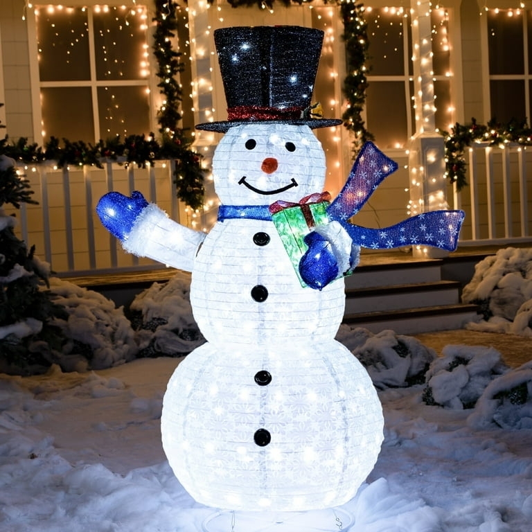 Lighted Snowman Decoration Shimmering Mesh Internal LED Yard Decor