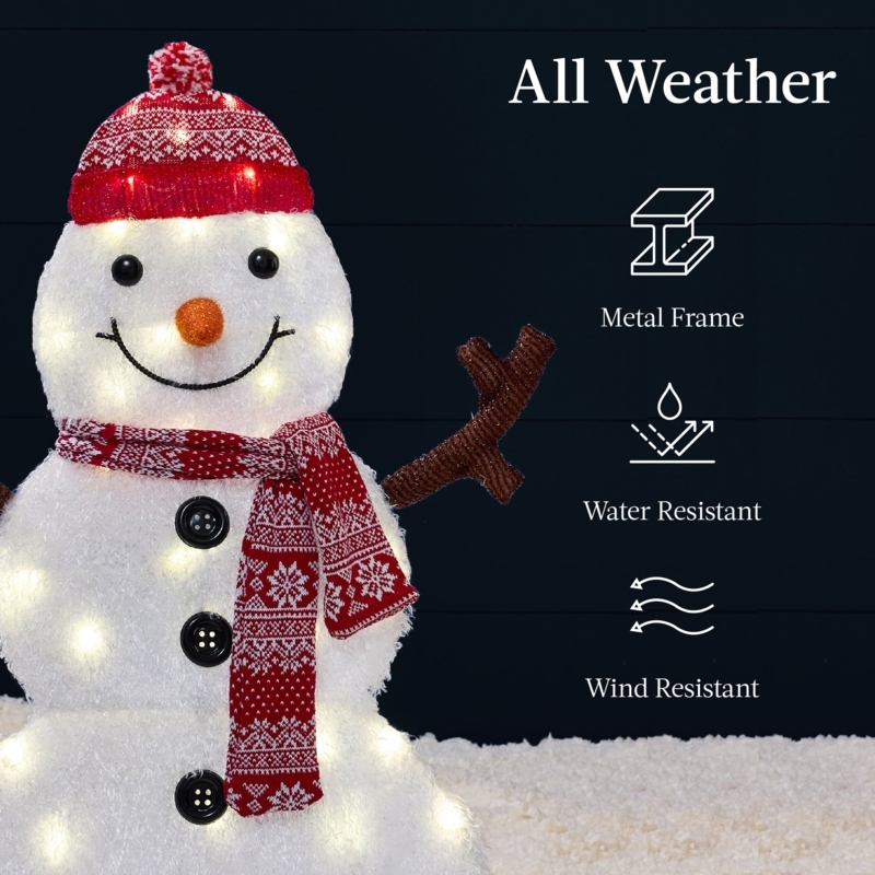Lighted Snowman Set 2D Flat Design Twinkling LEDs Family Trio