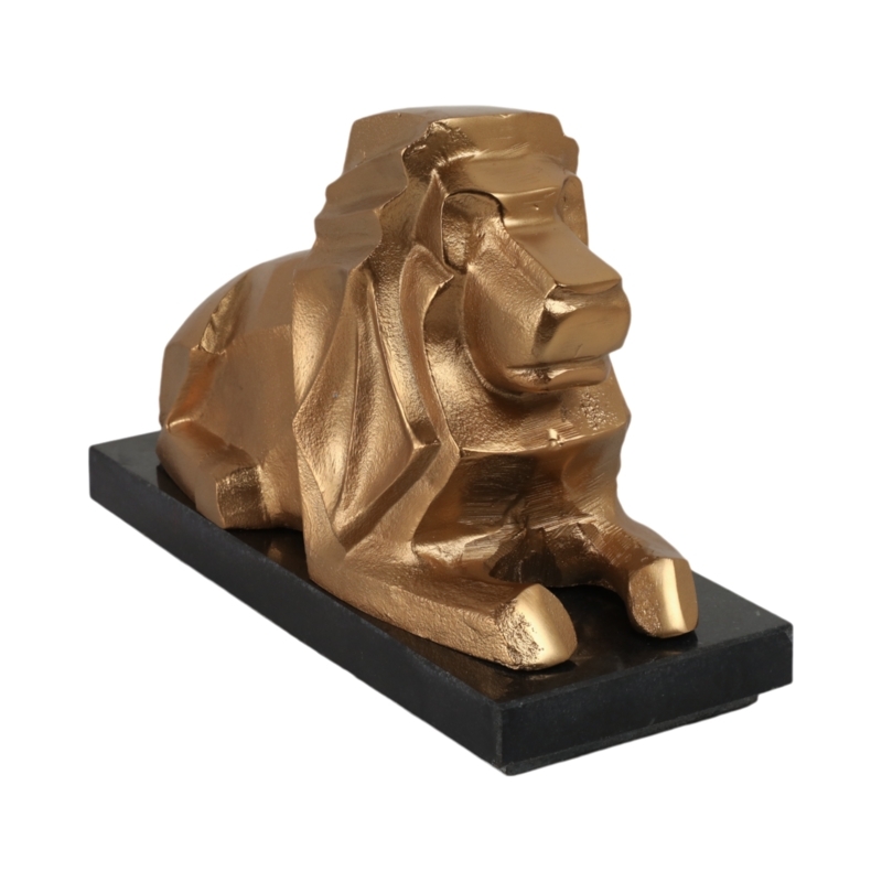 Lion Sculpture Walking Pose Gold on Black Base Modern Glam