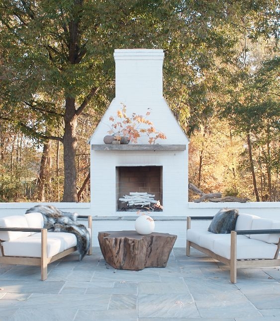 Living Room Symmetric Layout, Architectural Fireplace. Coastal Chic.