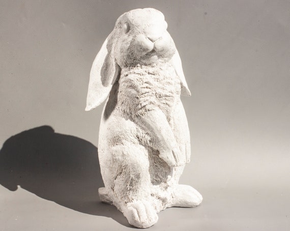 Lop Eared Rabbit Statue Unpainted Stone Finish Garden Decor