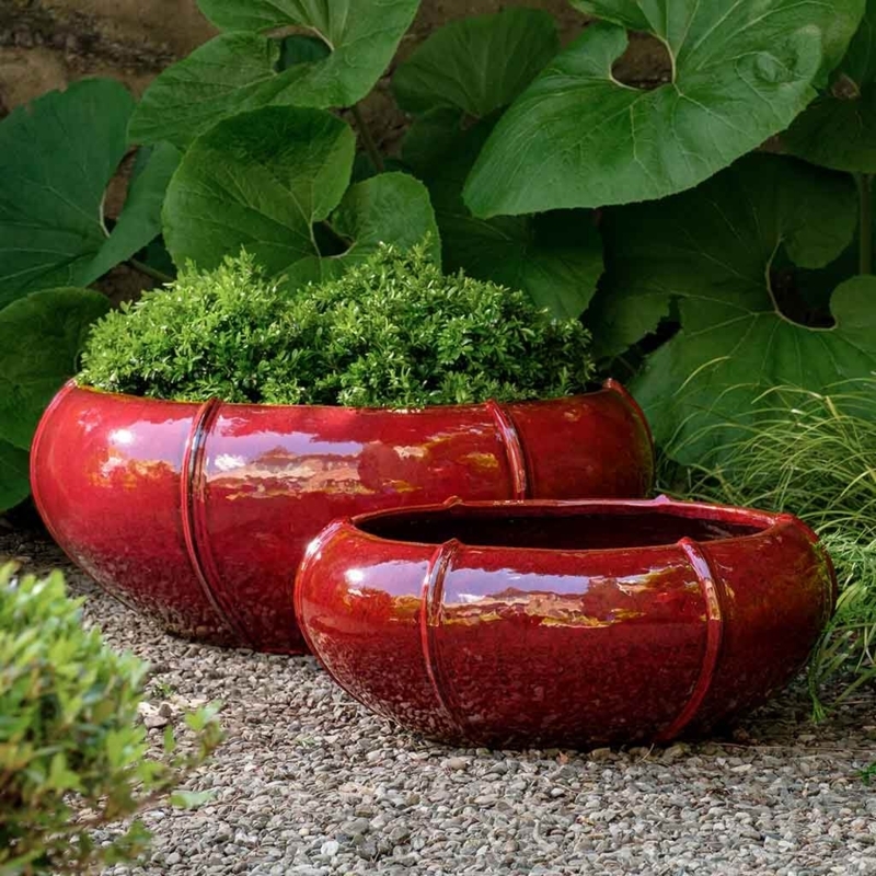 Low Glazed Terracotta Planters with Rib Vault Gadroon Pattern