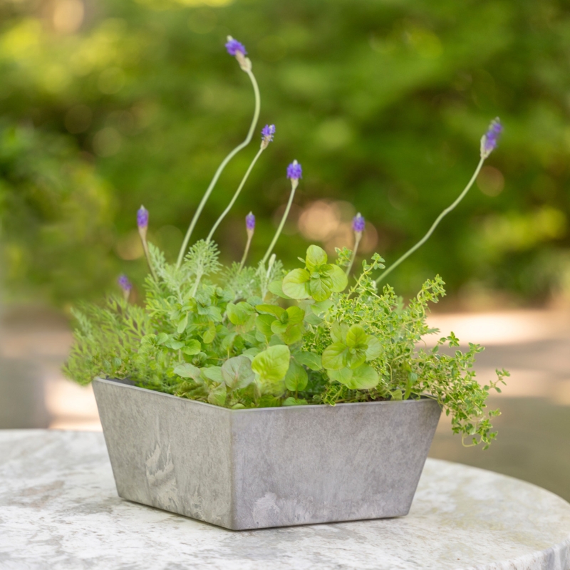 Low Planter Pair Grey Speckled Stone Like Self Watering Reservoir