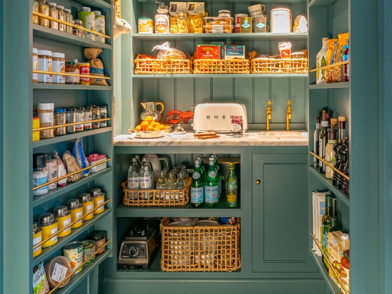 Luxury Dark Wood Pantry Cabinetry with Rolling Library Ladder