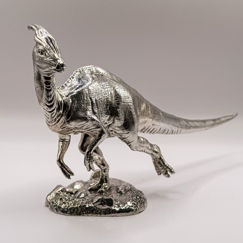 Luxury Metallic Dinosaur Statue Parasaurolophus in Bipedal Pose
