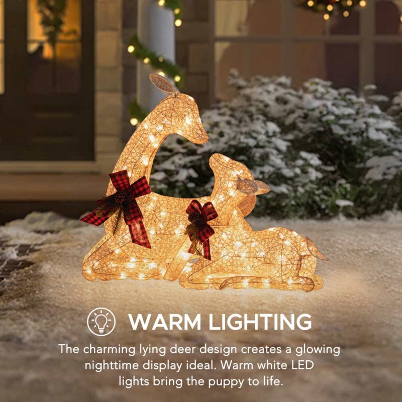 Lying Pose Holiday Figurines, Warm White LED Wireframe Set of Two.