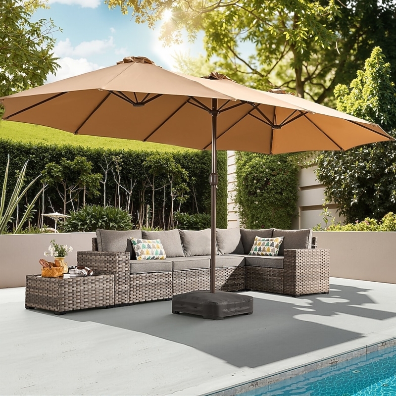 Market Umbrella Rectangular Shape Contemporary Style Twin Canopy Layout