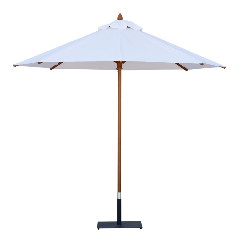 Market Umbrella White Fabric Canopy Wood Toned Pole Minimalist Profile