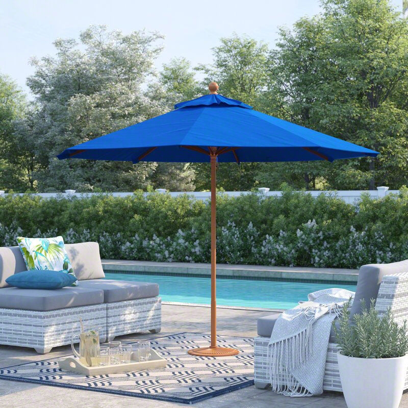 Market Umbrella Wooden Pole Structure Vibrant Blue 7 Foot