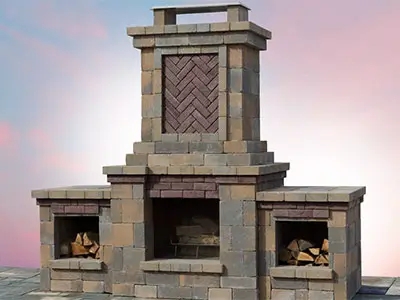 Masonry Silhouette Outdoor Fireplace with Storage