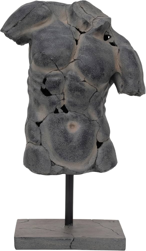 Matte Black Artistic Statue Cracked Surface Male Torso Sculpture